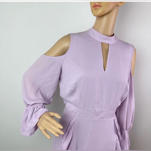 Long Sleeve Ruffle Cold Shoulder Lavender Maxi Dress - Picture 5 of 13